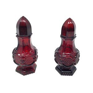 Vintage Avon 1876 Cape Cod Collection Ruby Red Glass Salt and Pepper Shaker Set